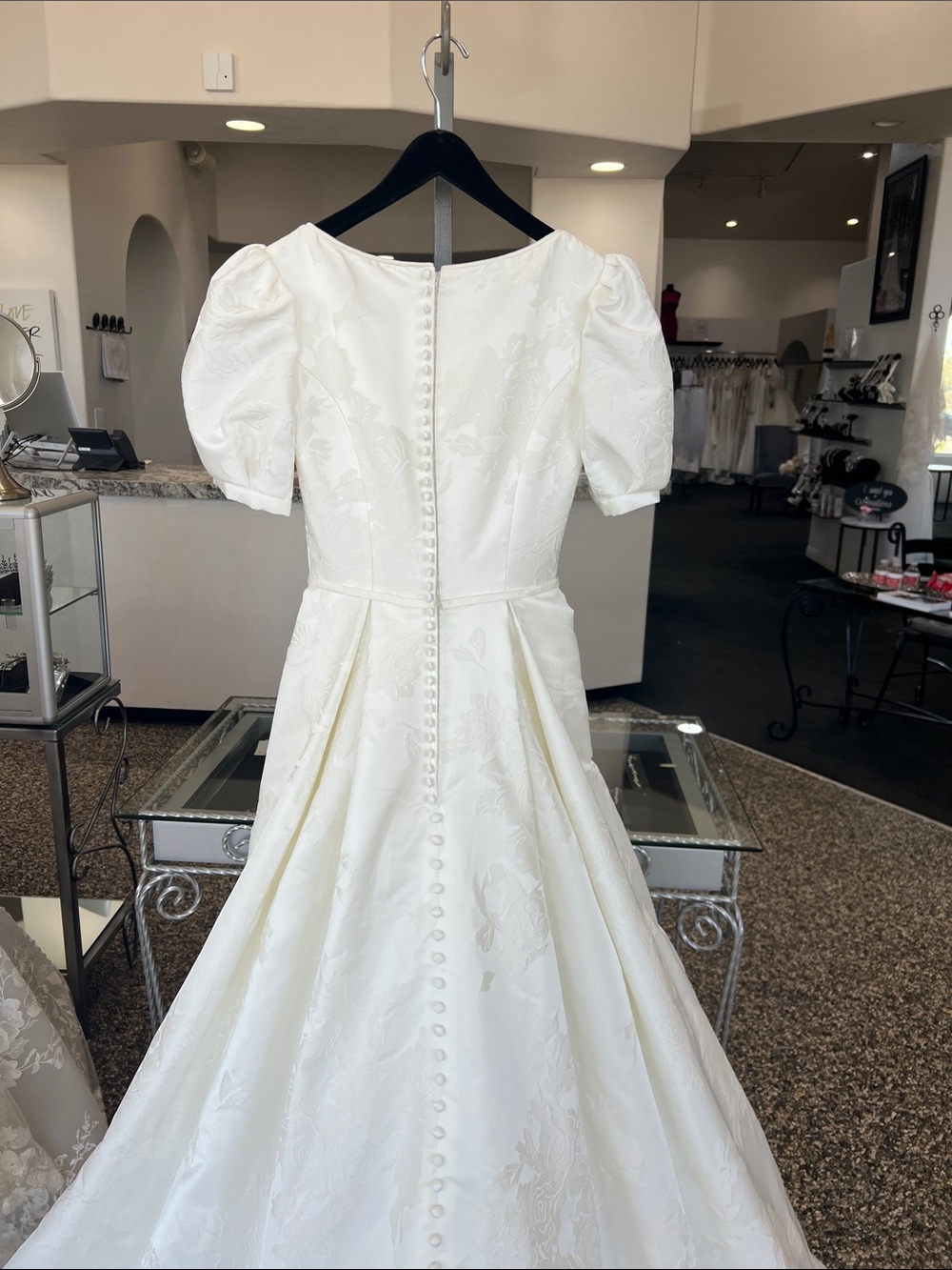 Mori Lee Puff Sleeve Floral A-Line Gown - Picture 4 of 6